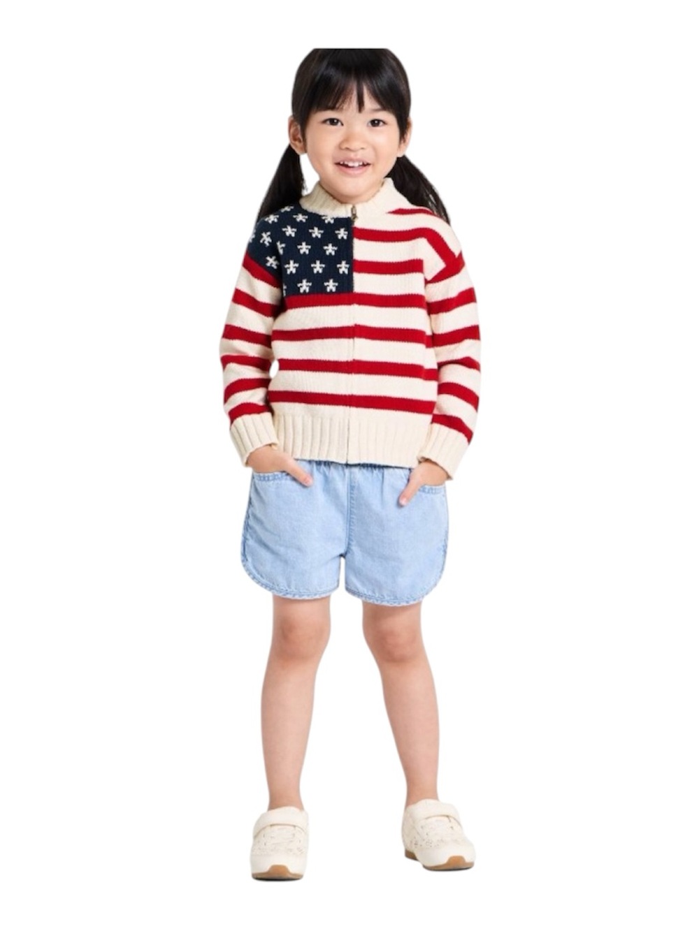 Cat & Jack Girls 3T Americana Flag Zip-Up Cardigan Sweater NWT